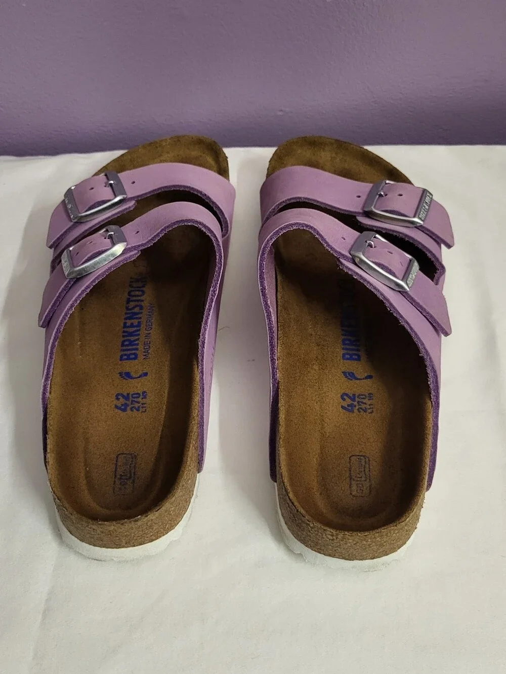 Birkenstock Women’s Lilac Arizona Suede Two-Strap Sandal